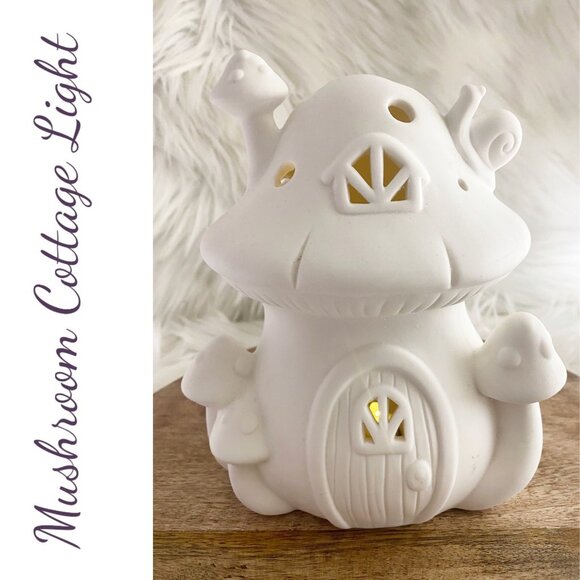 CERAMIC MUSHROOM SNAIL FAIRY HOUSE LIGHT LAMP READY TO PAINT - Picture 6 of 10